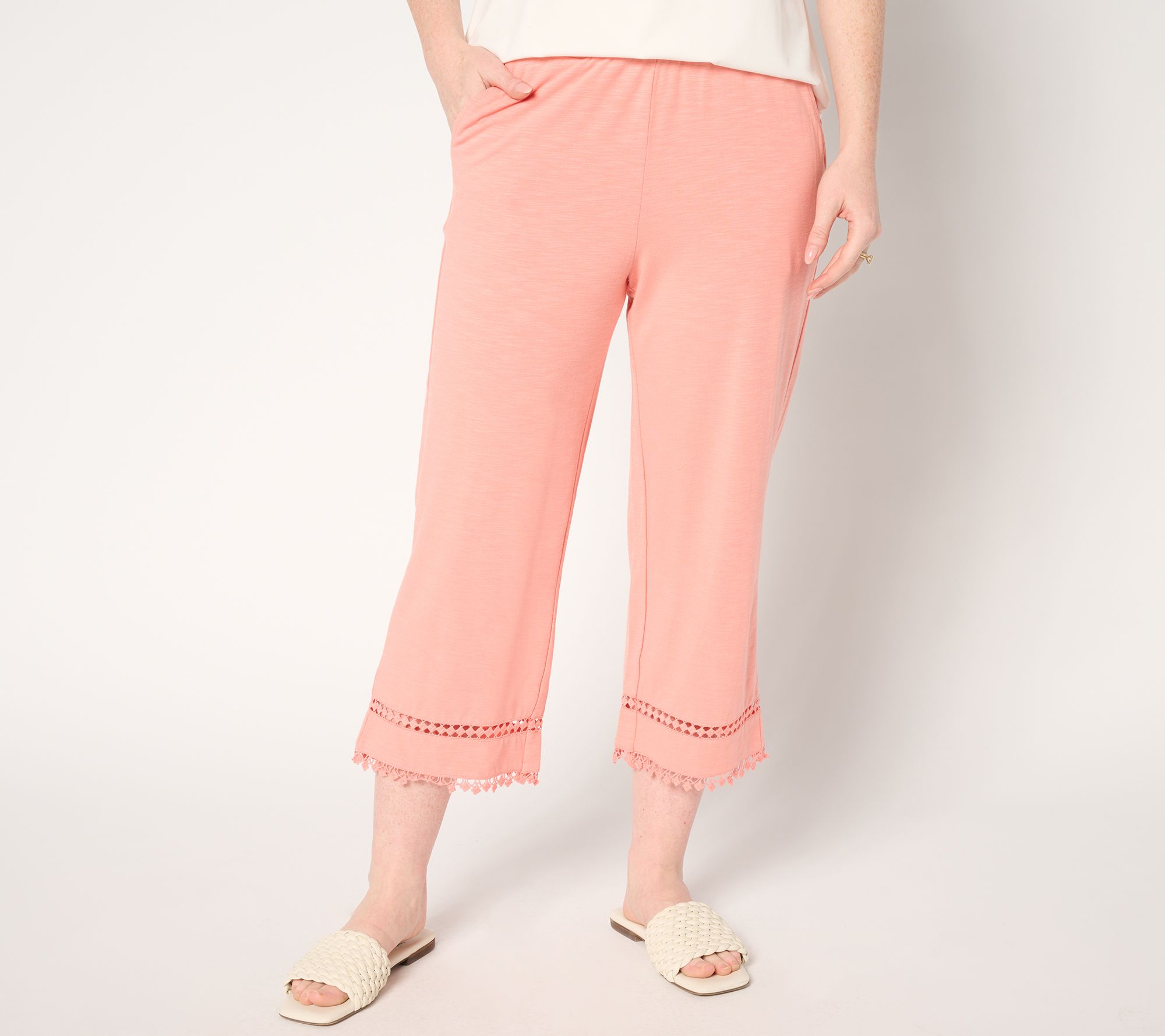"As Is" Belle by Kim Gravel Reg Slub Knit Diamond Trim Capri Pant