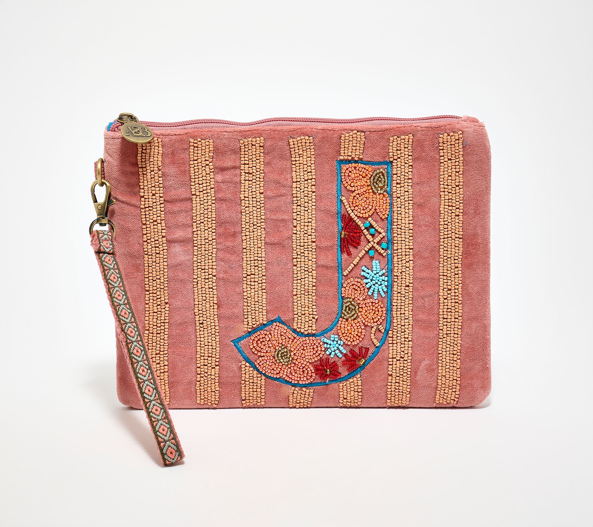 America & Beyond Velvet Embellished Initial Wristlet