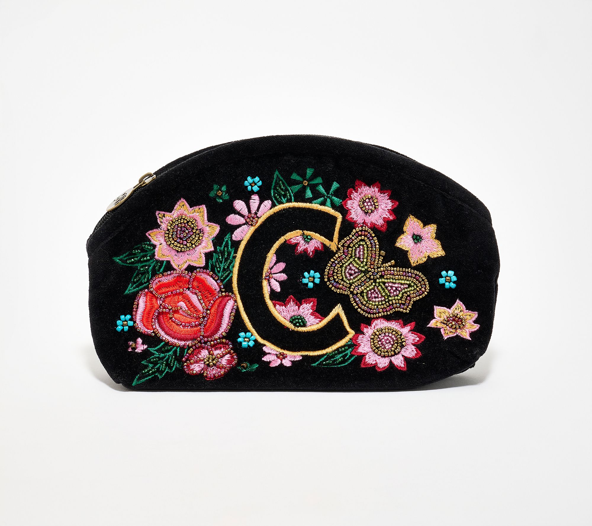 America & Beyond Velvet Embellished Initial Pouch
