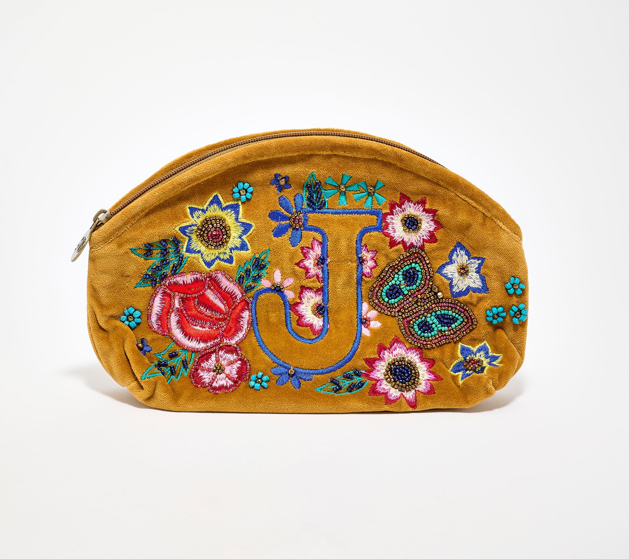 America & Beyond Velvet Embellished Initial Pouch
