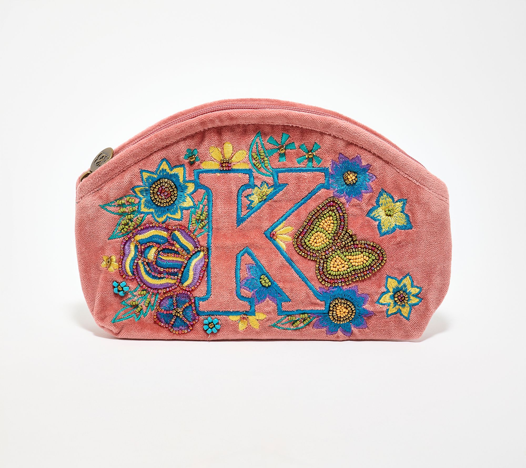 America & Beyond Velvet Embellished Initial Pouch