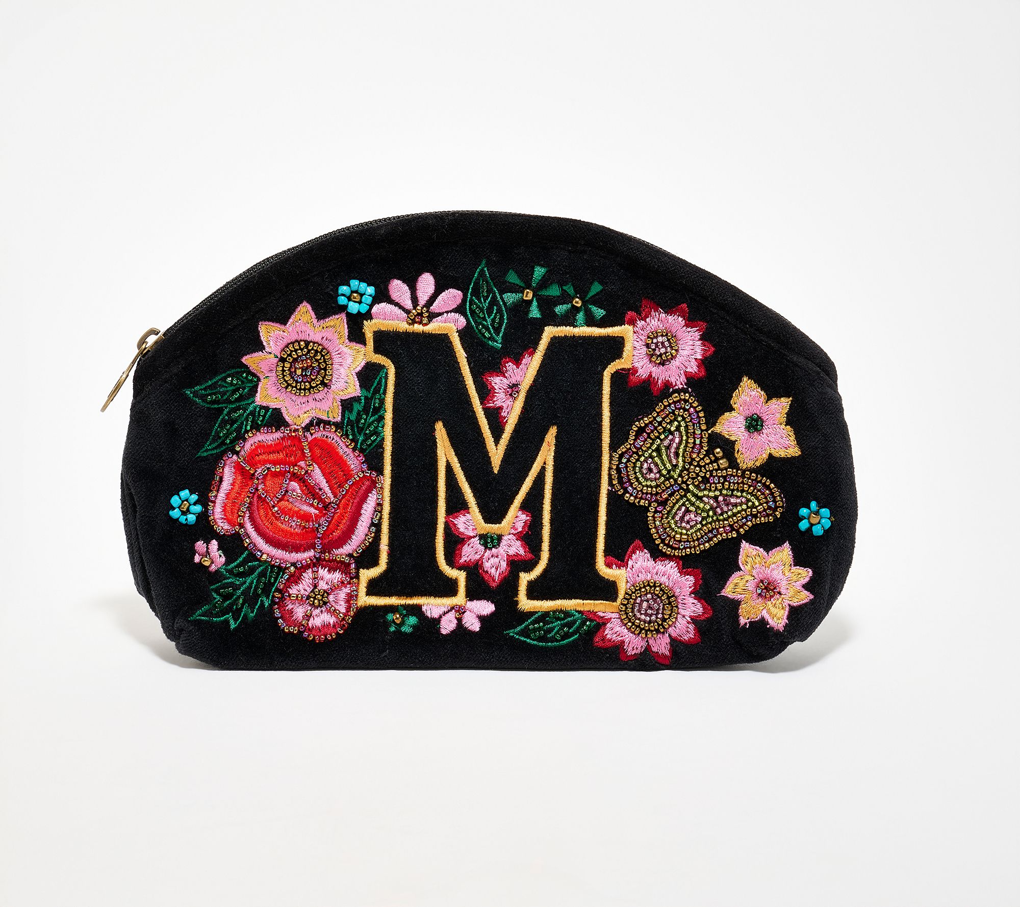 America & Beyond Velvet Embellished Initial Pouch