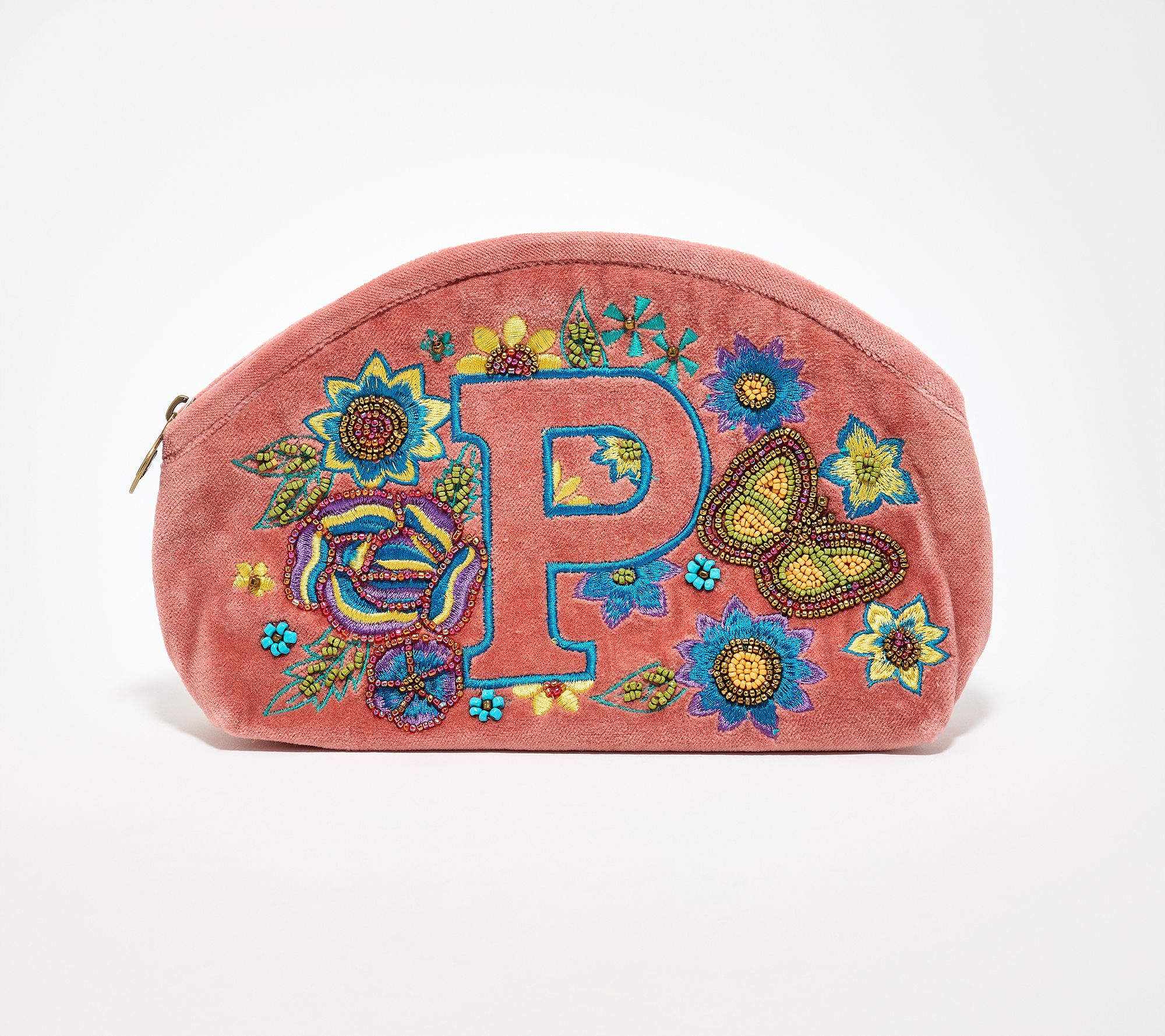 America & Beyond Velvet Embellished Initial Pouch