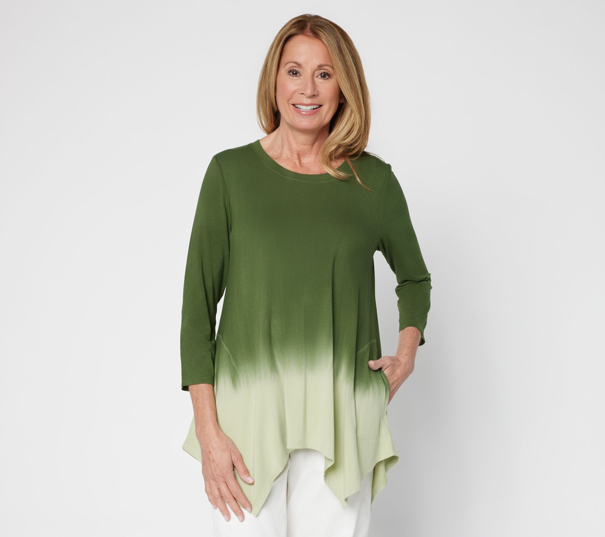 LOGO by Lori Goldstein Petite Dye Effect Scoop Neck 3/4 Tee