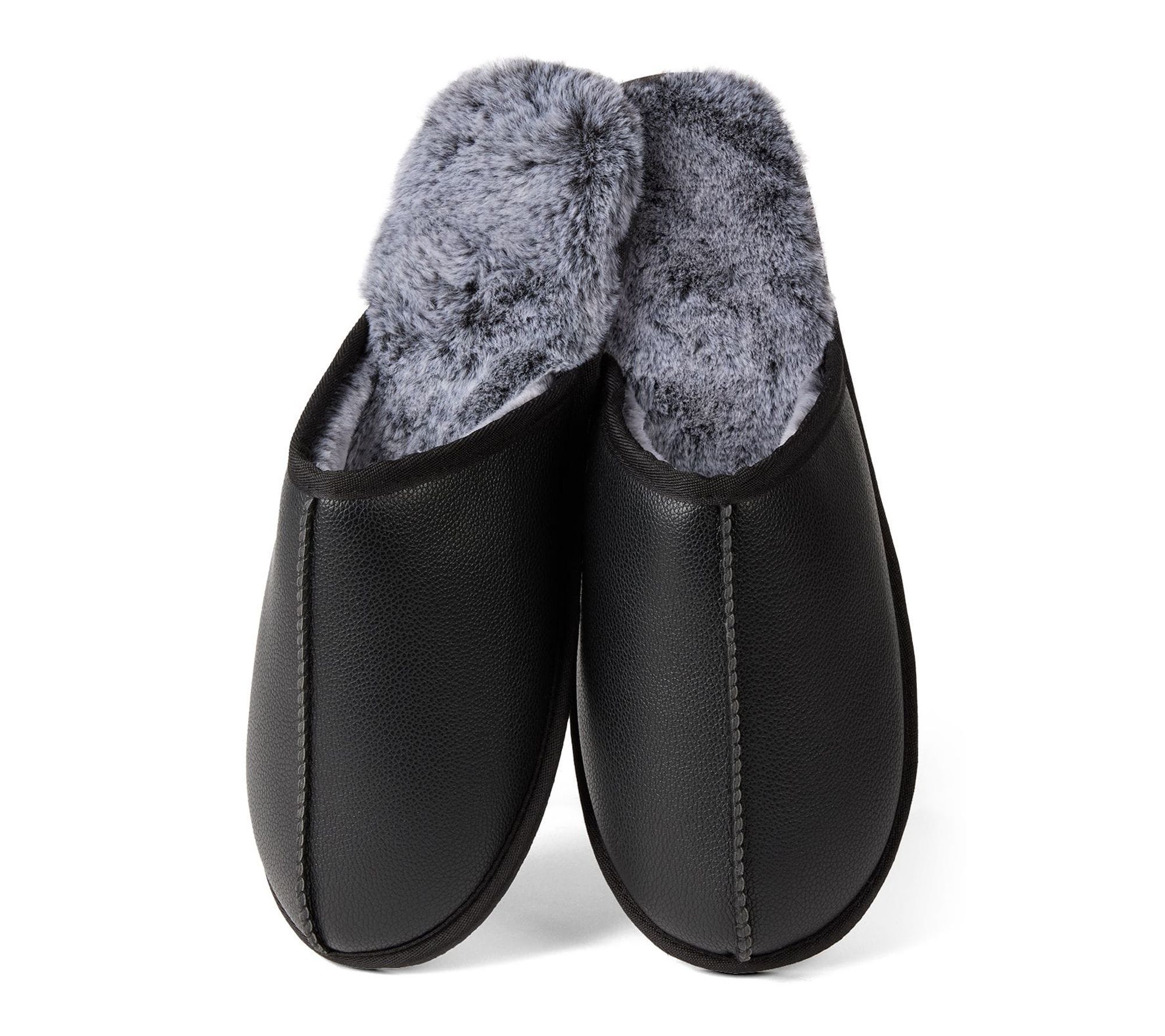 Memoi Men's Plush-Lined Vegan Leather Scuff Slipper