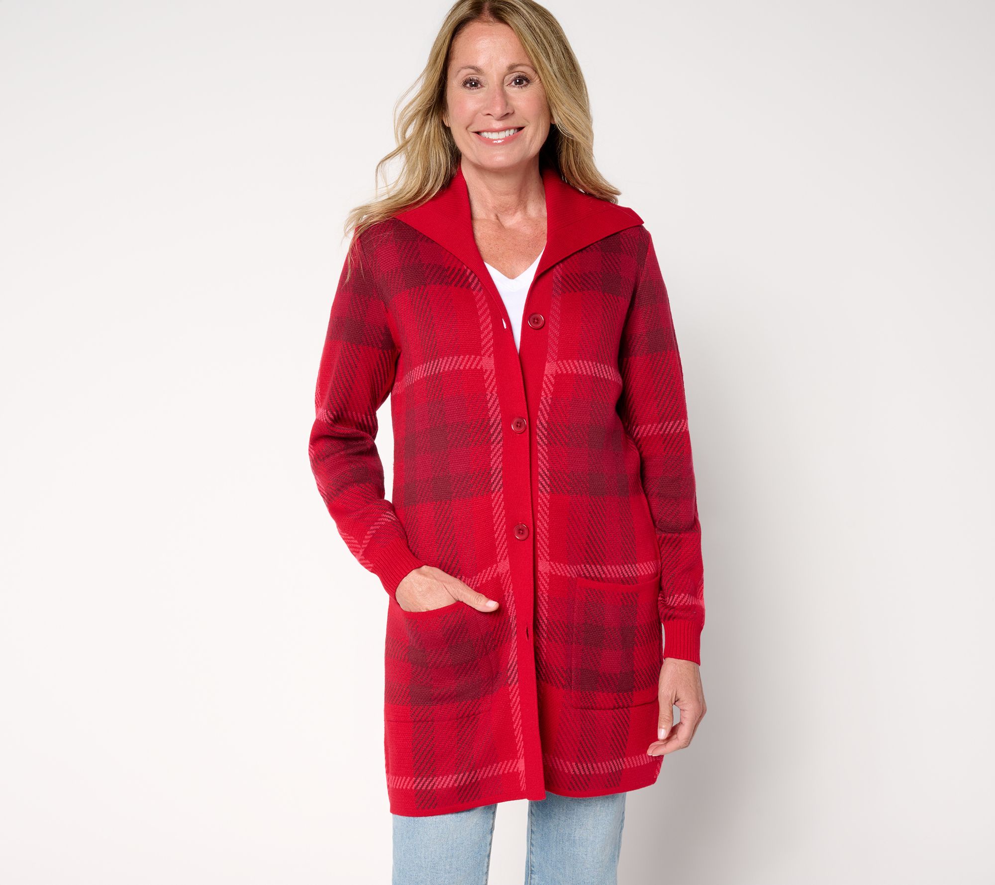 "As Is" Denim & Co. Reg Button Front Sweater Tunic Cardigan