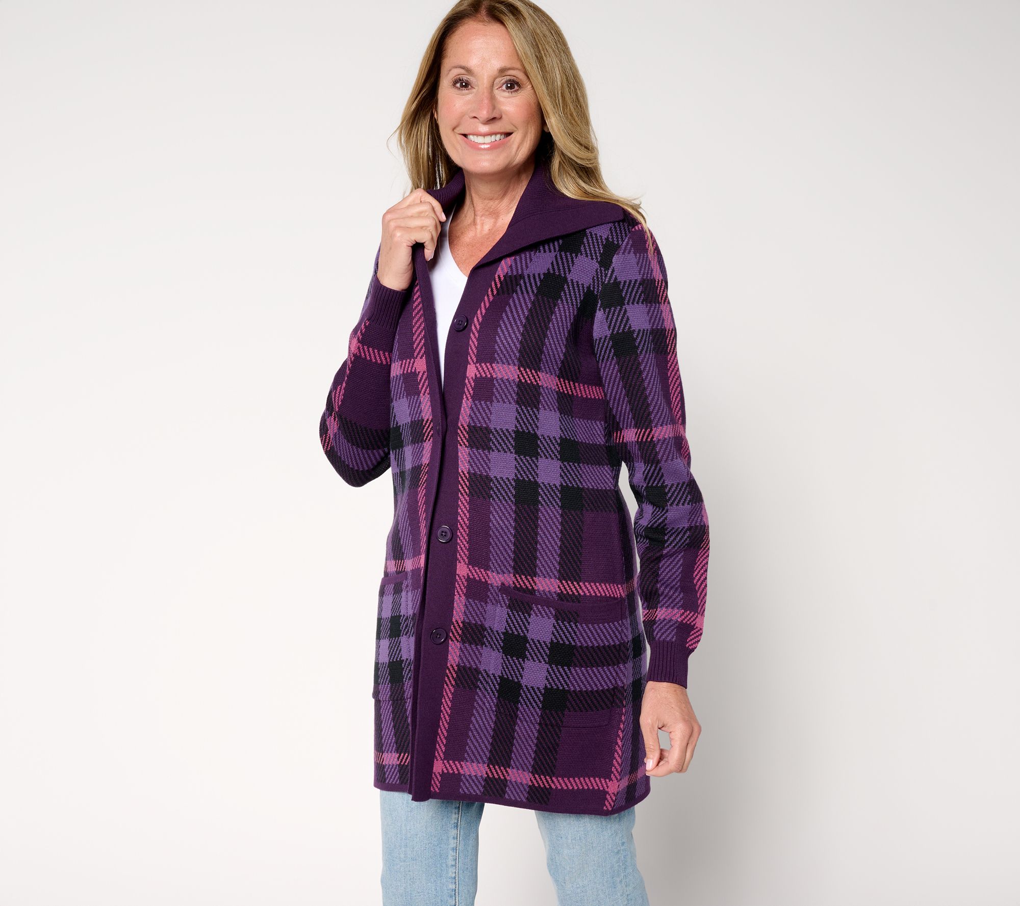 "As Is" Denim & Co. Reg Button Front Sweater Tunic Cardigan