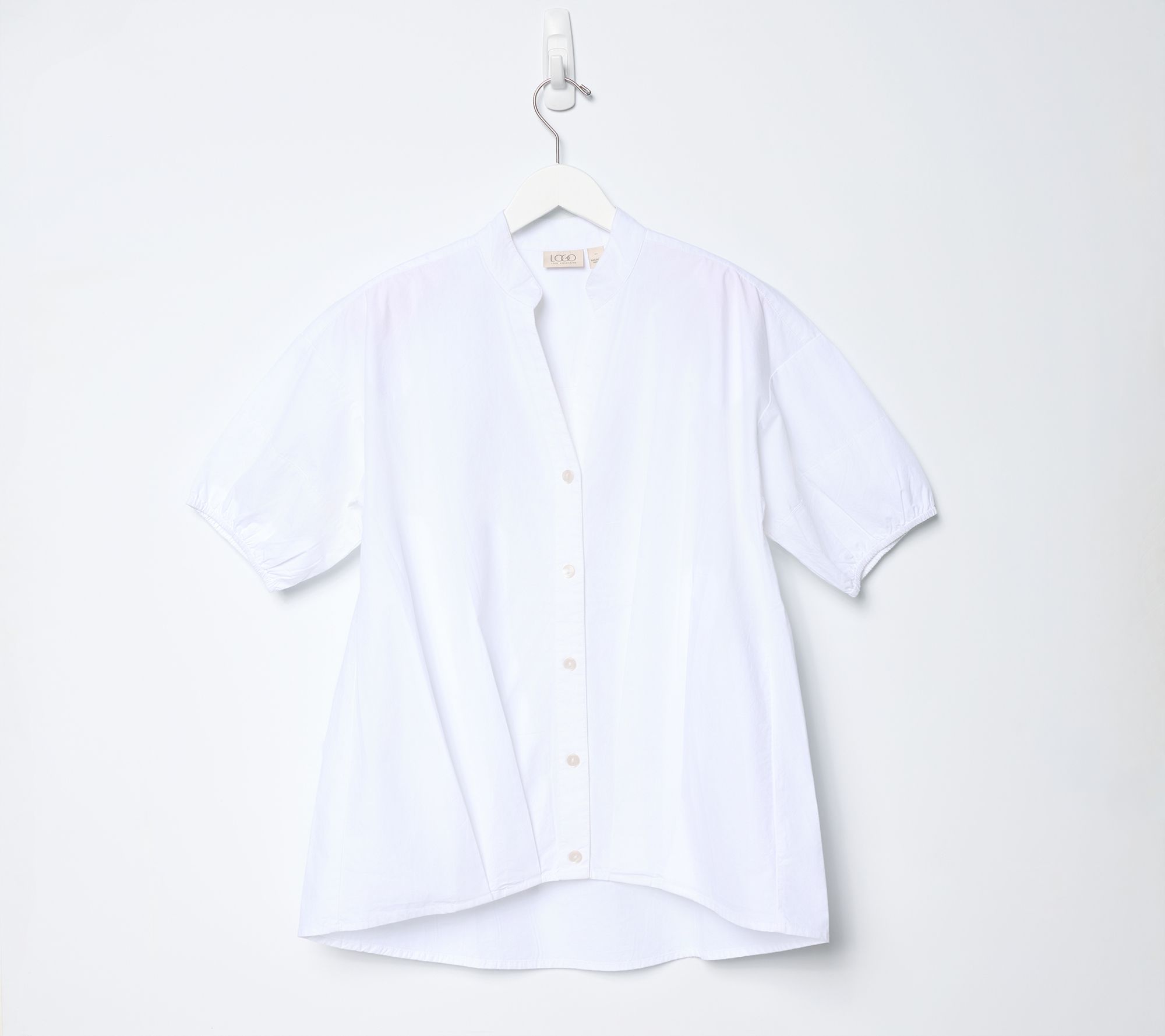 LOGO by Lori Goldstein Bubble Hem Button Front Shirt