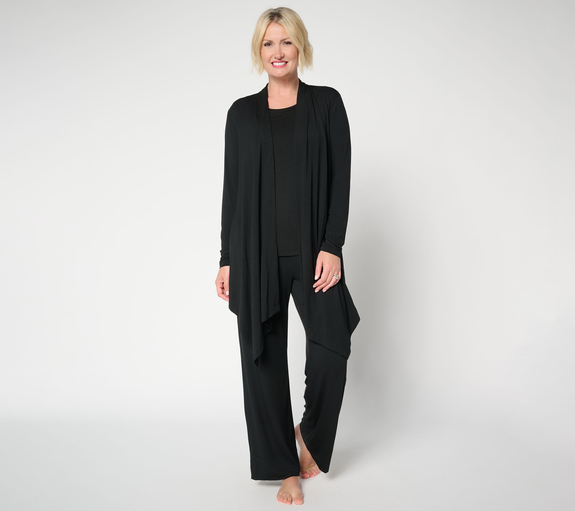 "As Is" Modern Soul Soothing Knit Jersey Waterfall Long Sleeve Wrap