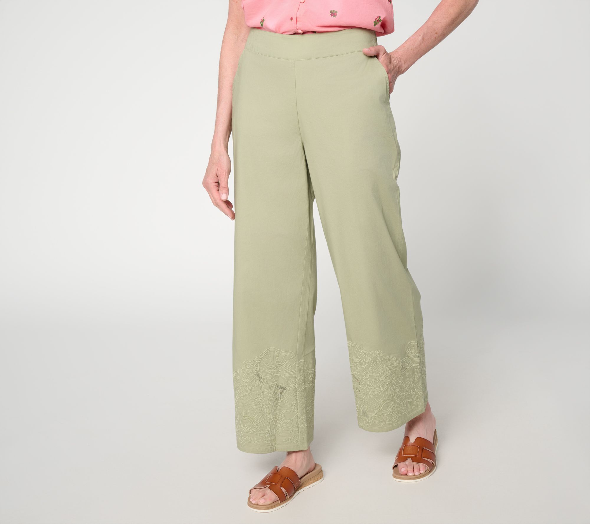 Me by Jennie Garth Petite Woven Embroidered Hem Pull-On Pants