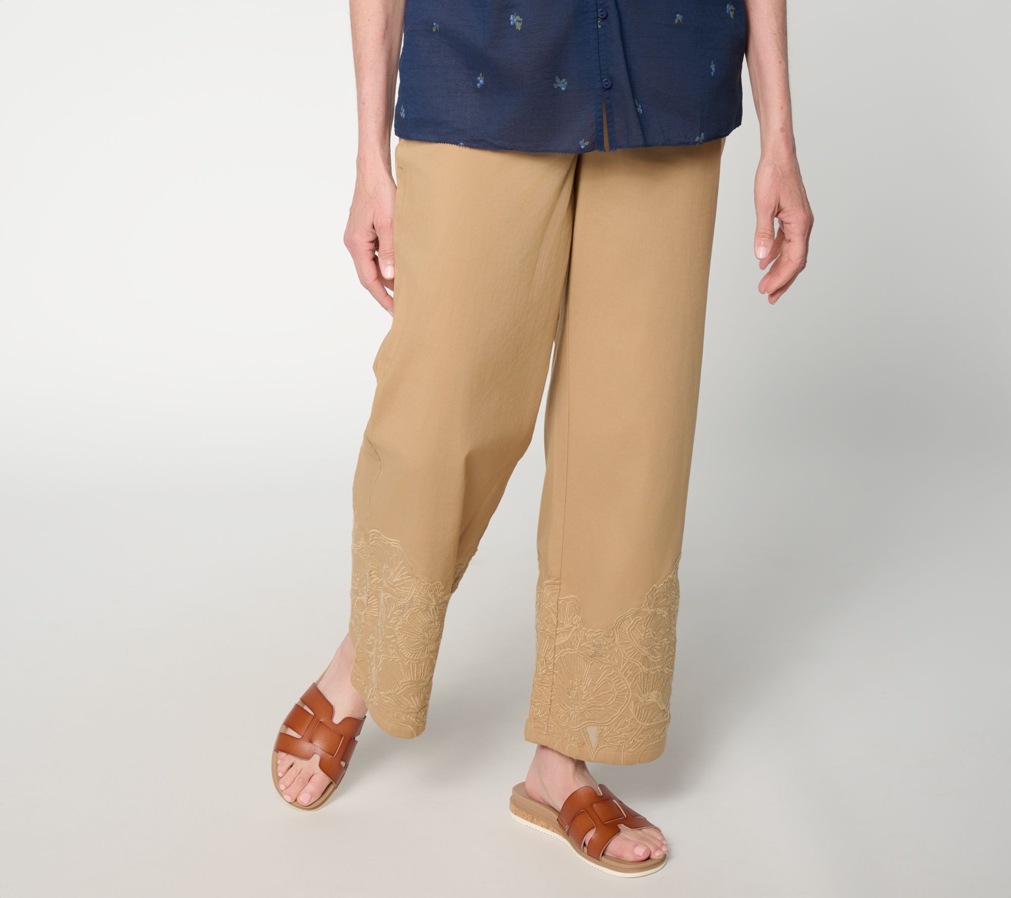 Me by Jennie Garth Petite Woven Embroidered Hem Pull-On Pants