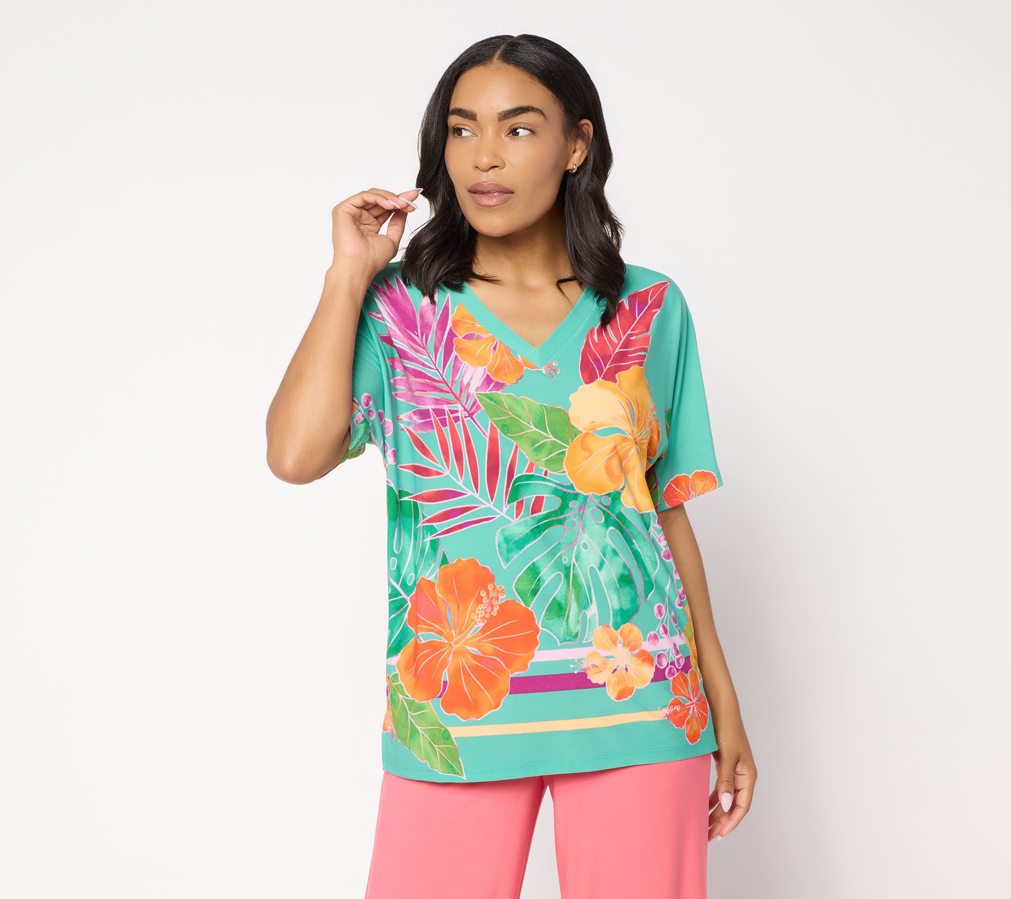 Brandis Dress Out Loud Discovery Knit Miami Palm Caftan Top