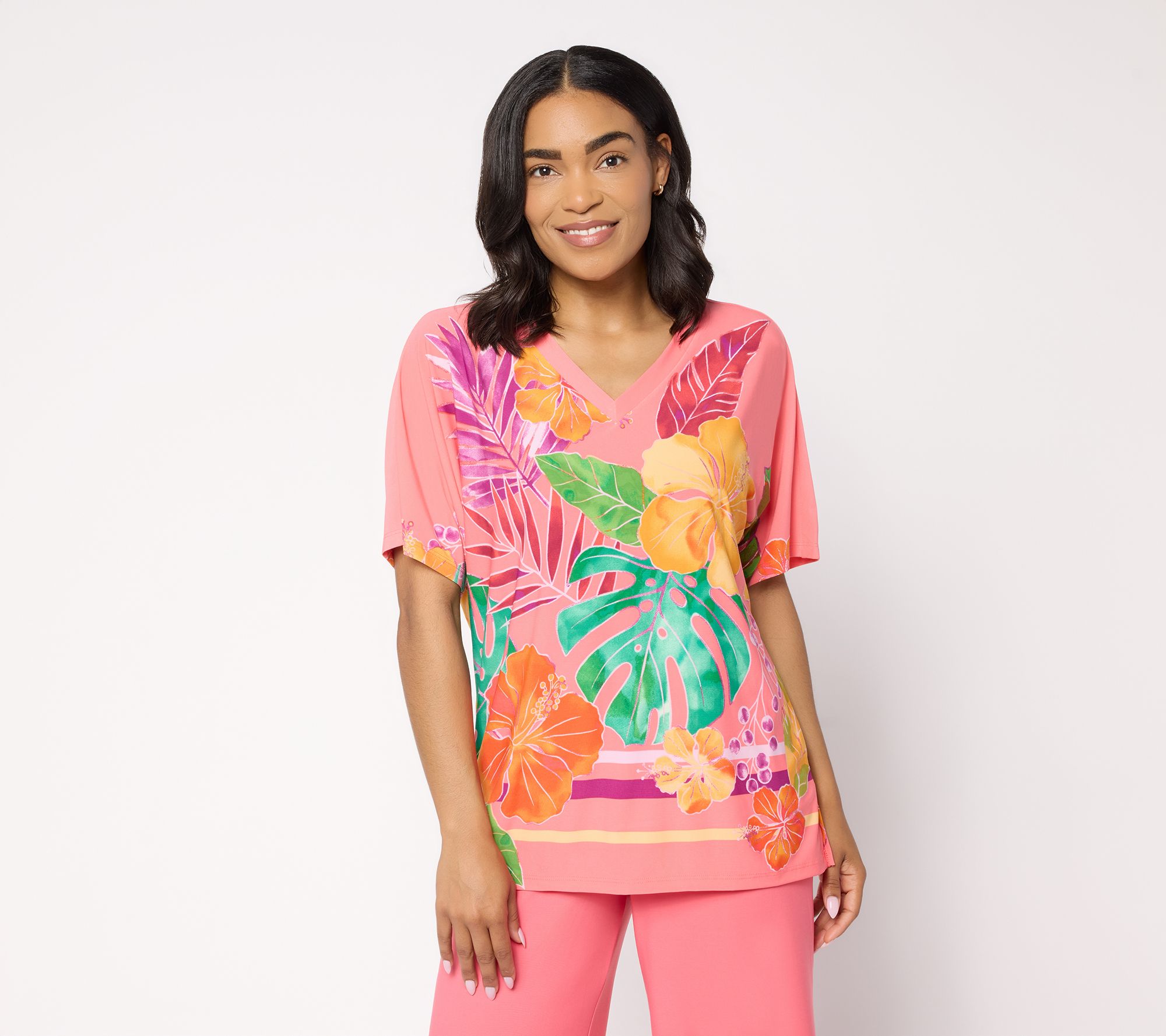 Brandis Dress Out Loud Discovery Knit Miami Palm Caftan Top