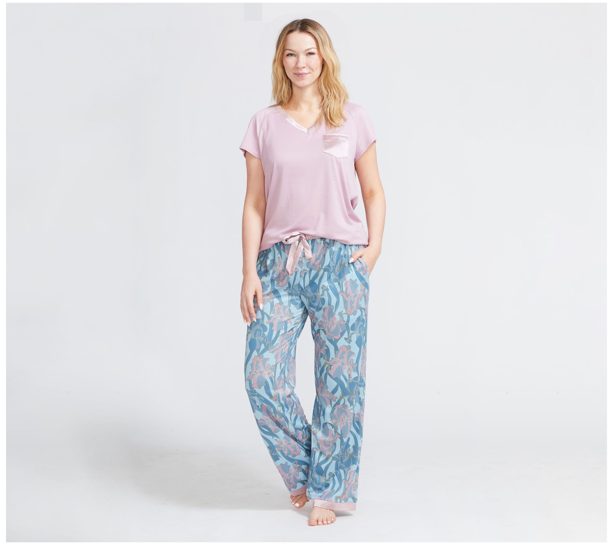 Randy Fenoli Sleepwear Jersey Satin Trim Short Sleeve PJ Set