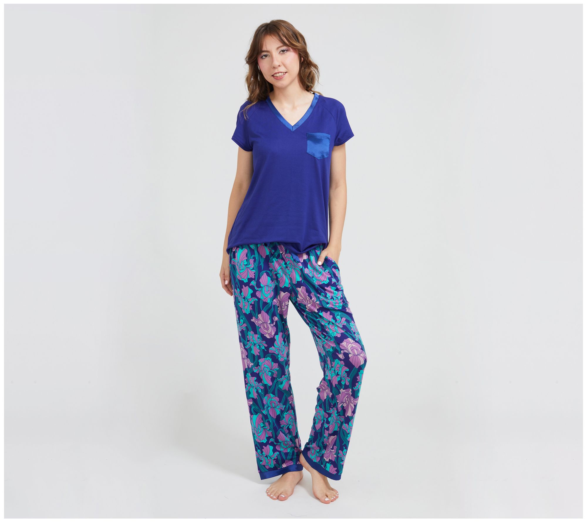 Randy Fenoli Sleepwear Jersey Satin Trim Short Sleeve PJ Set