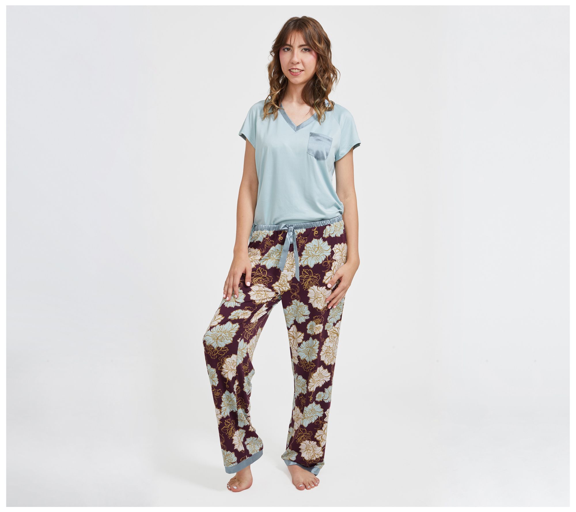 Randy Fenoli Sleepwear Jersey Satin Trim Short Sleeve PJ Set