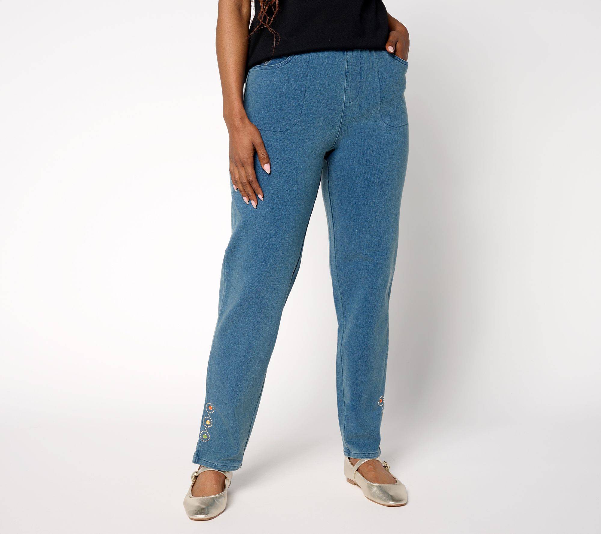 "As Is" Quacker Factory DreamJeannes Short Bling Straight Jeans