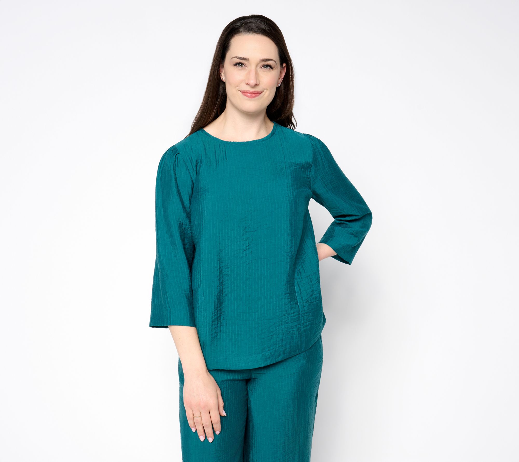 LOGO by Lori Goldstein Textured Woven Crew Neck Top