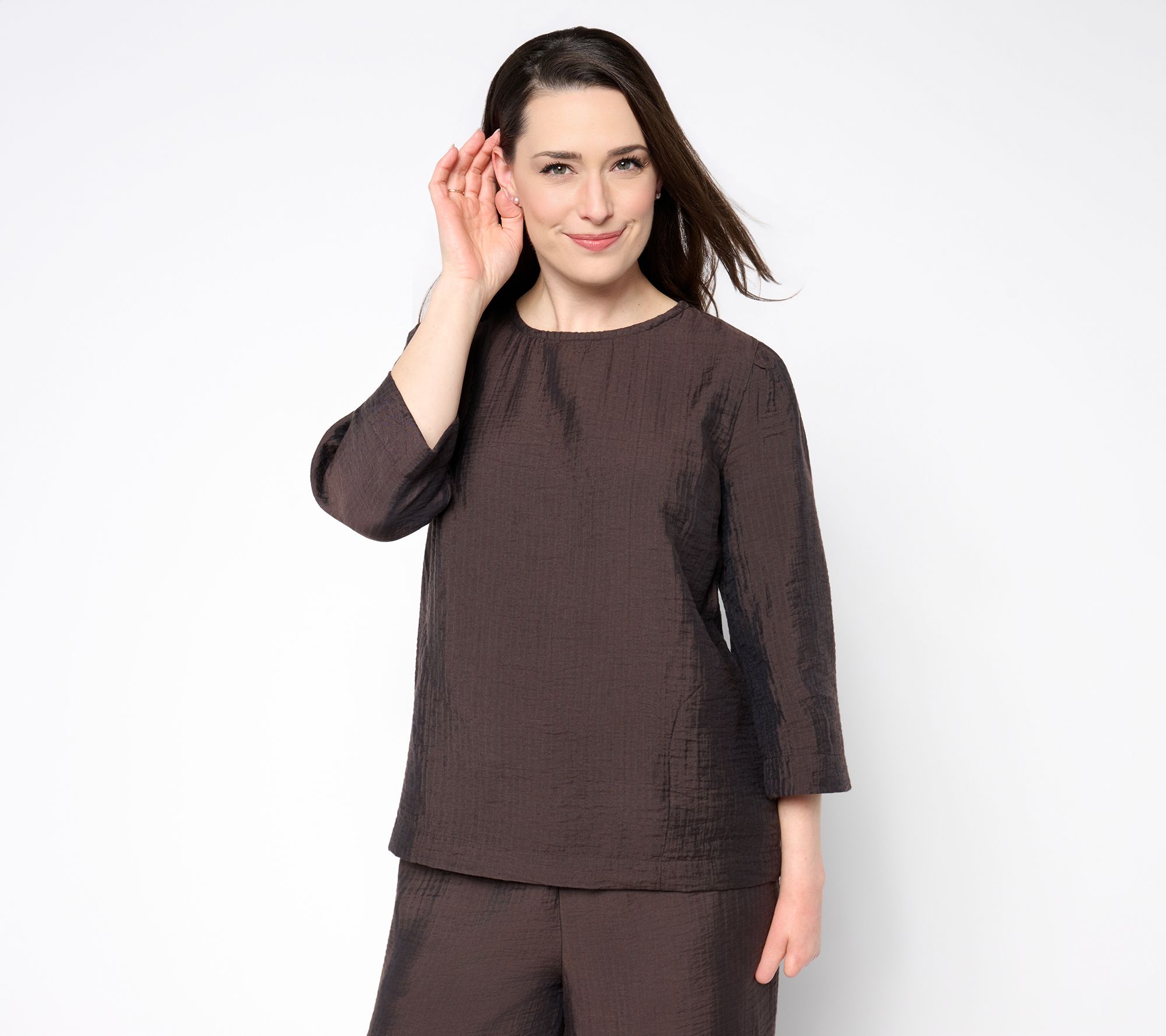 LOGO by Lori Goldstein Textured Woven Crew Neck Top