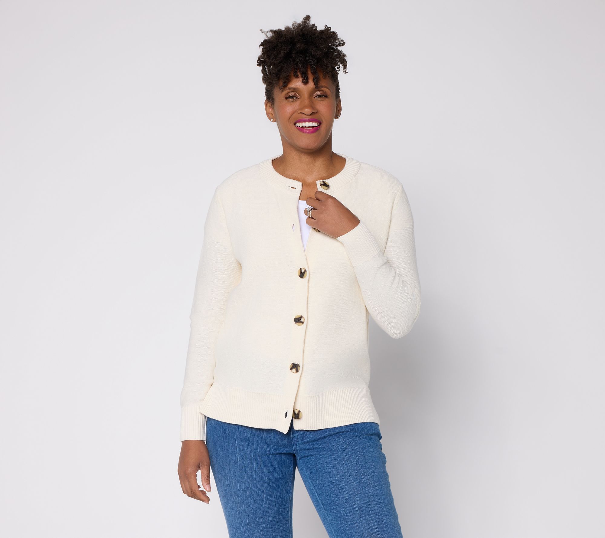 Belle Boho By Kim Gravel Chunky Button Reverse Jersey Cardigan
