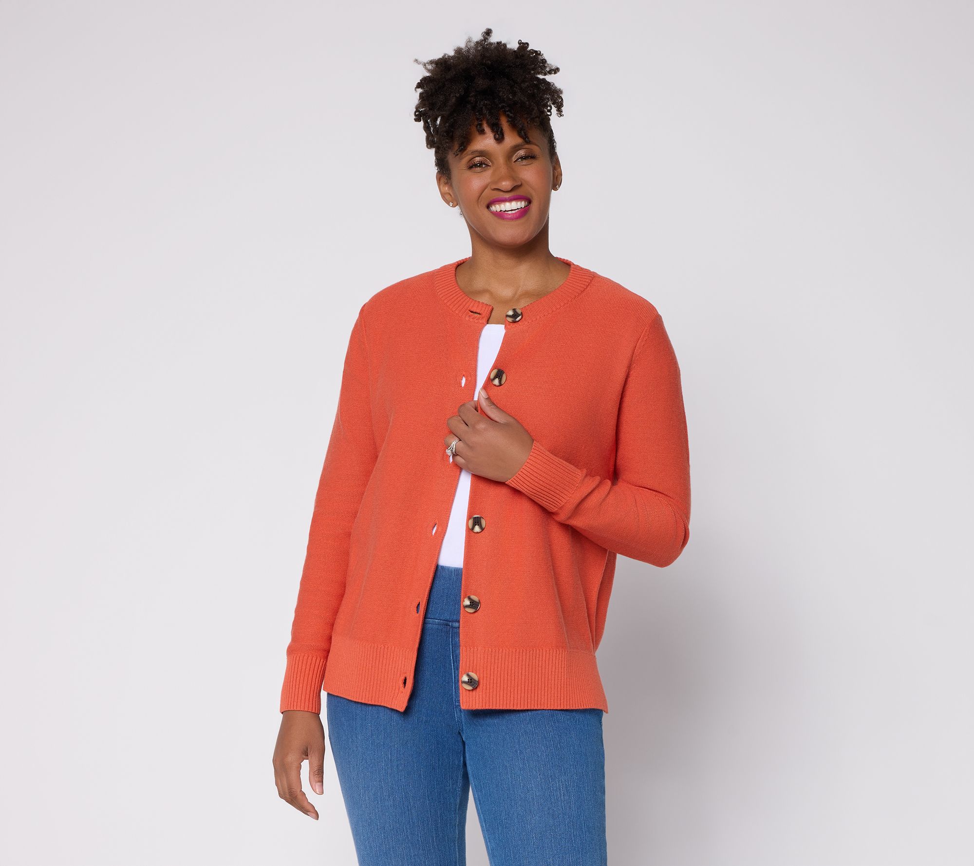 Belle Boho By Kim Gravel Chunky Button Reverse Jersey Cardigan