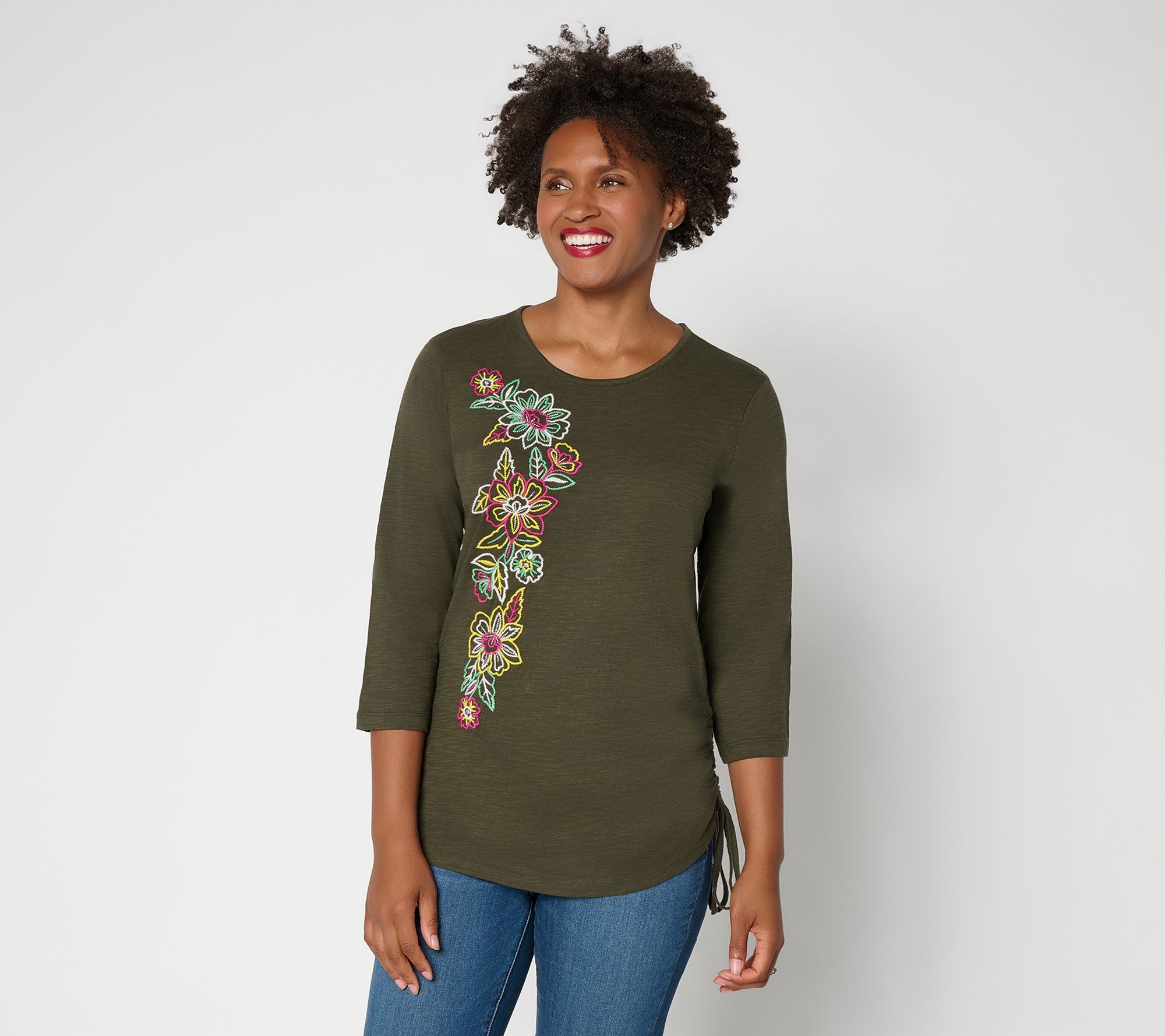 Denim & Co. Textured Knit 3/4-Sleeve Top with Placed Print