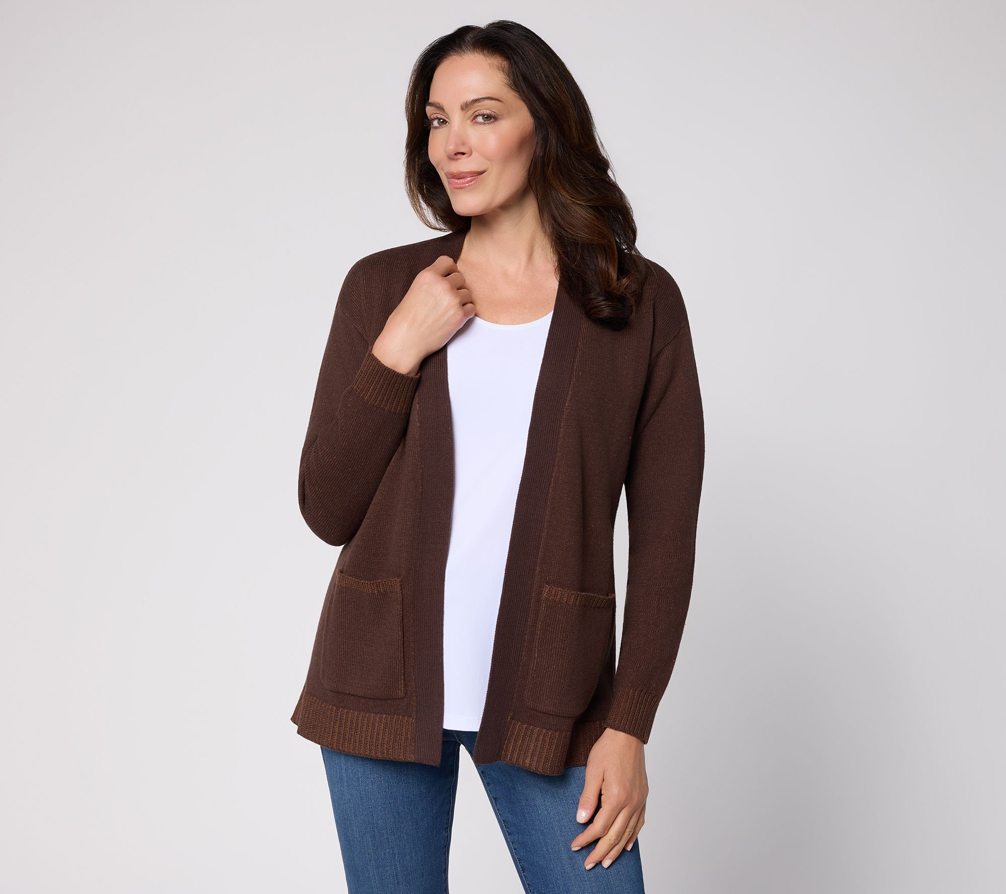 Denim & Co. Regular Plaited Open Front Cardigan with Pockets