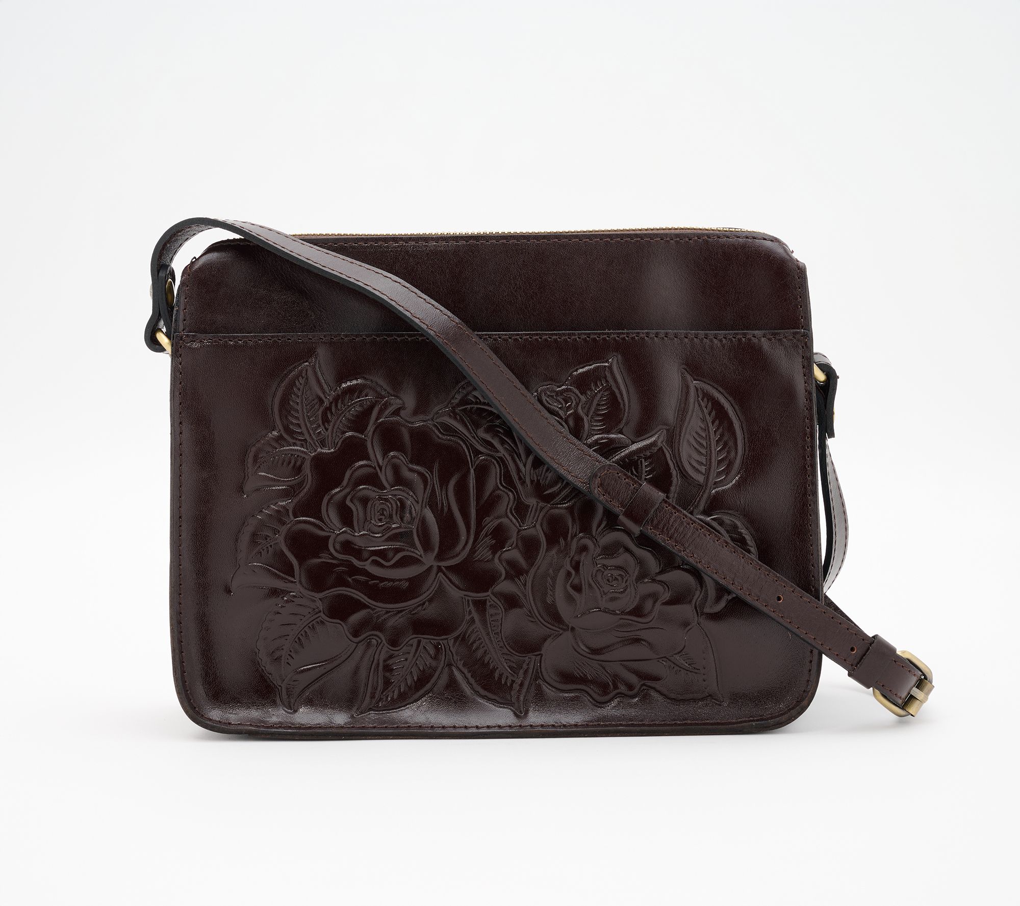Nashi２boxes Patricia Nash Nazaire Tooled Leather Top Zip Crossbody | QVC