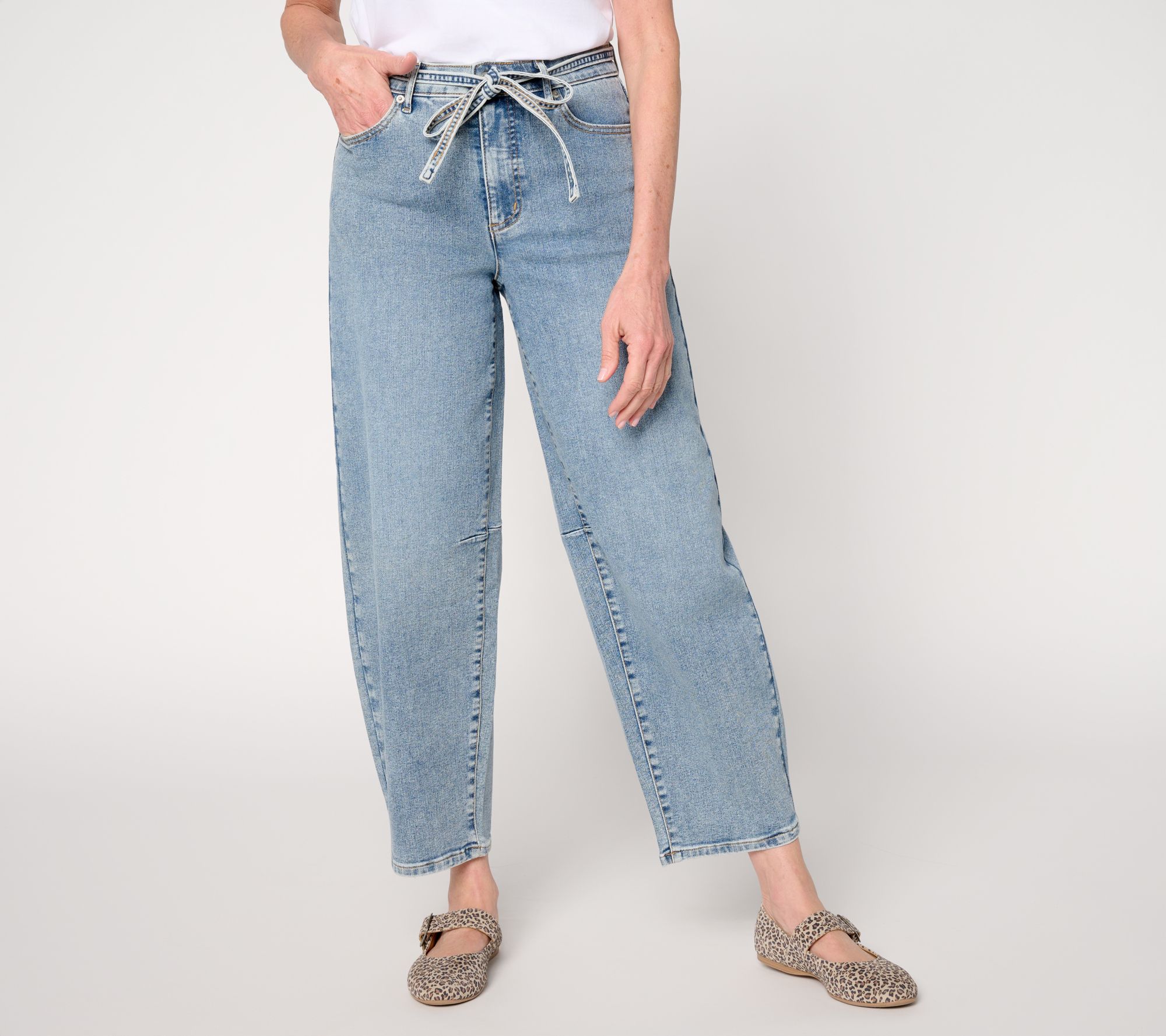 "As Is" Me by Jennie Garth Petite Indigo Slight Barrel Self-Tie Jean