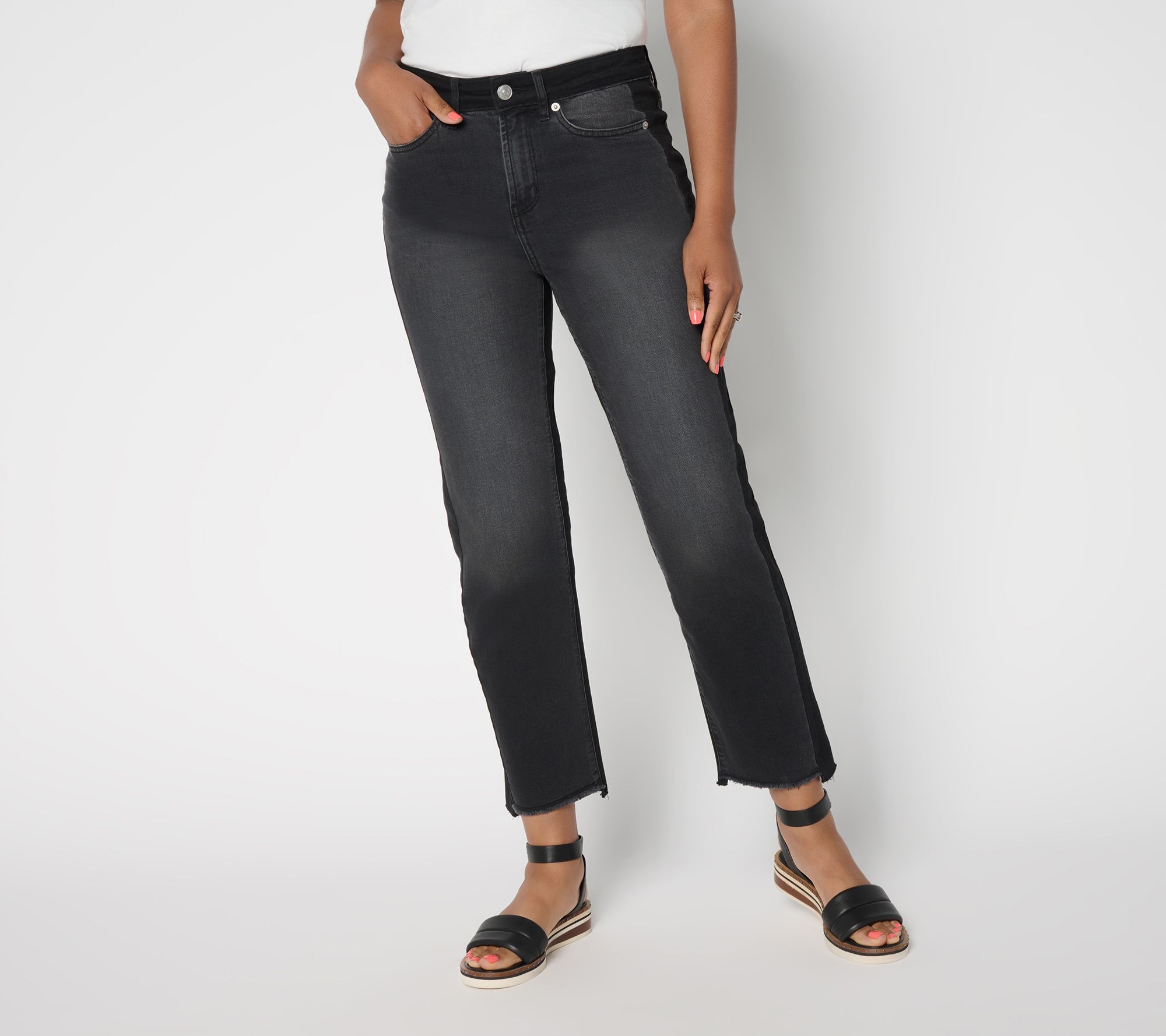 "As Is" LOGO by Lori Goldstein Petite Black Straight Leg Ankle Jeans