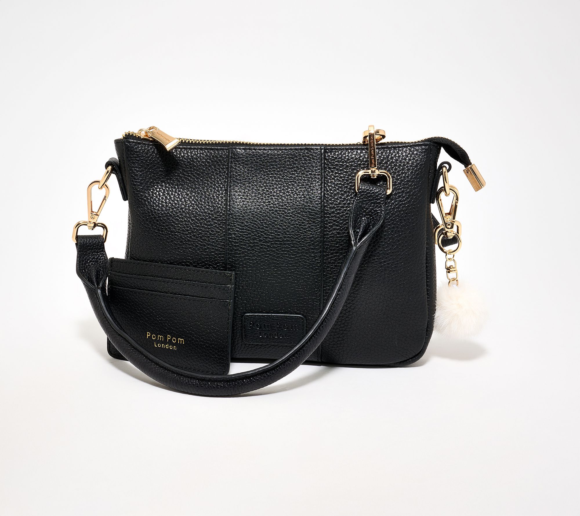 "As Is" Pom Pom London Leather City Lite CrossbodyShould Strap & Wallet