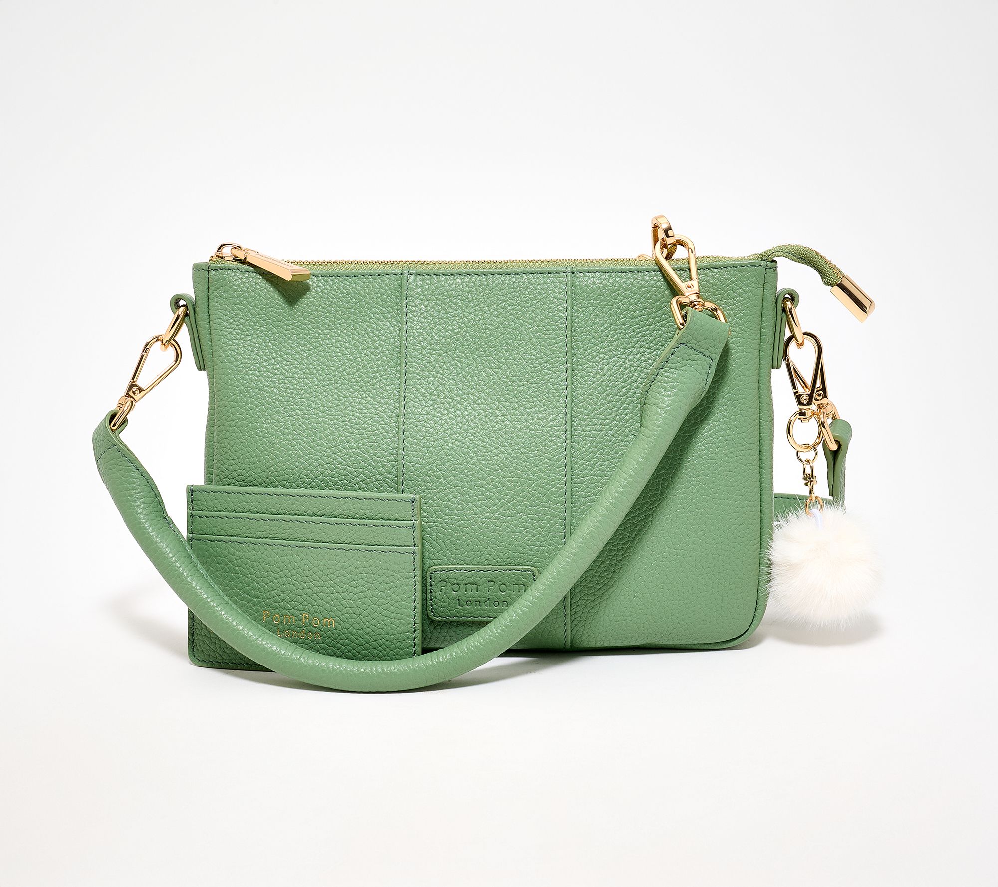 "As Is" Pom Pom London Leather City Lite CrossbodyShould Strap & Wallet