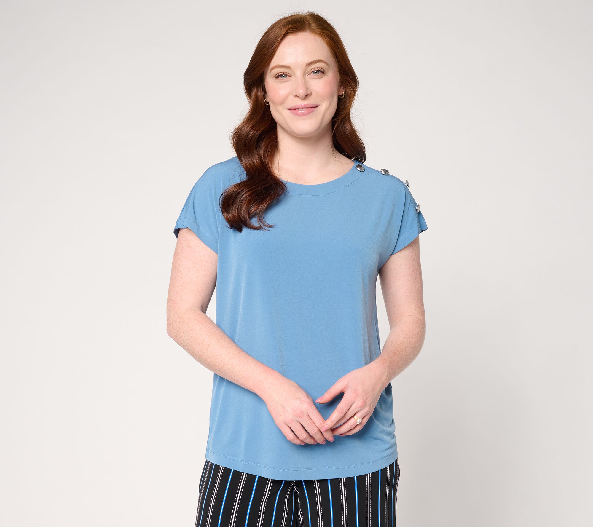 "As Is" Susan Graver Liquid Knit Extended Sleeve Top with Button Detail