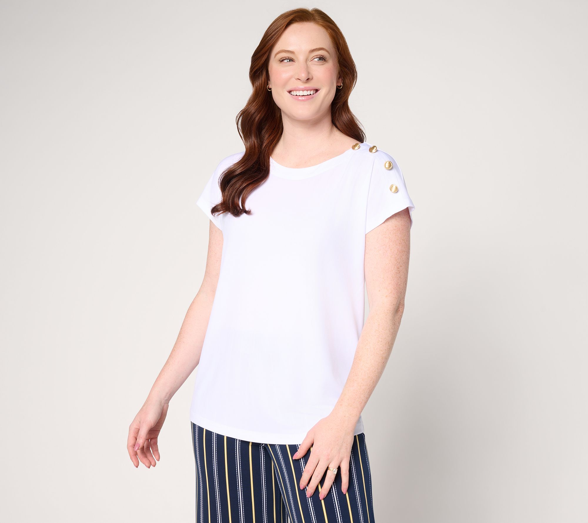 "As Is" Susan Graver Liquid Knit Extended Sleeve Top with Button Detail