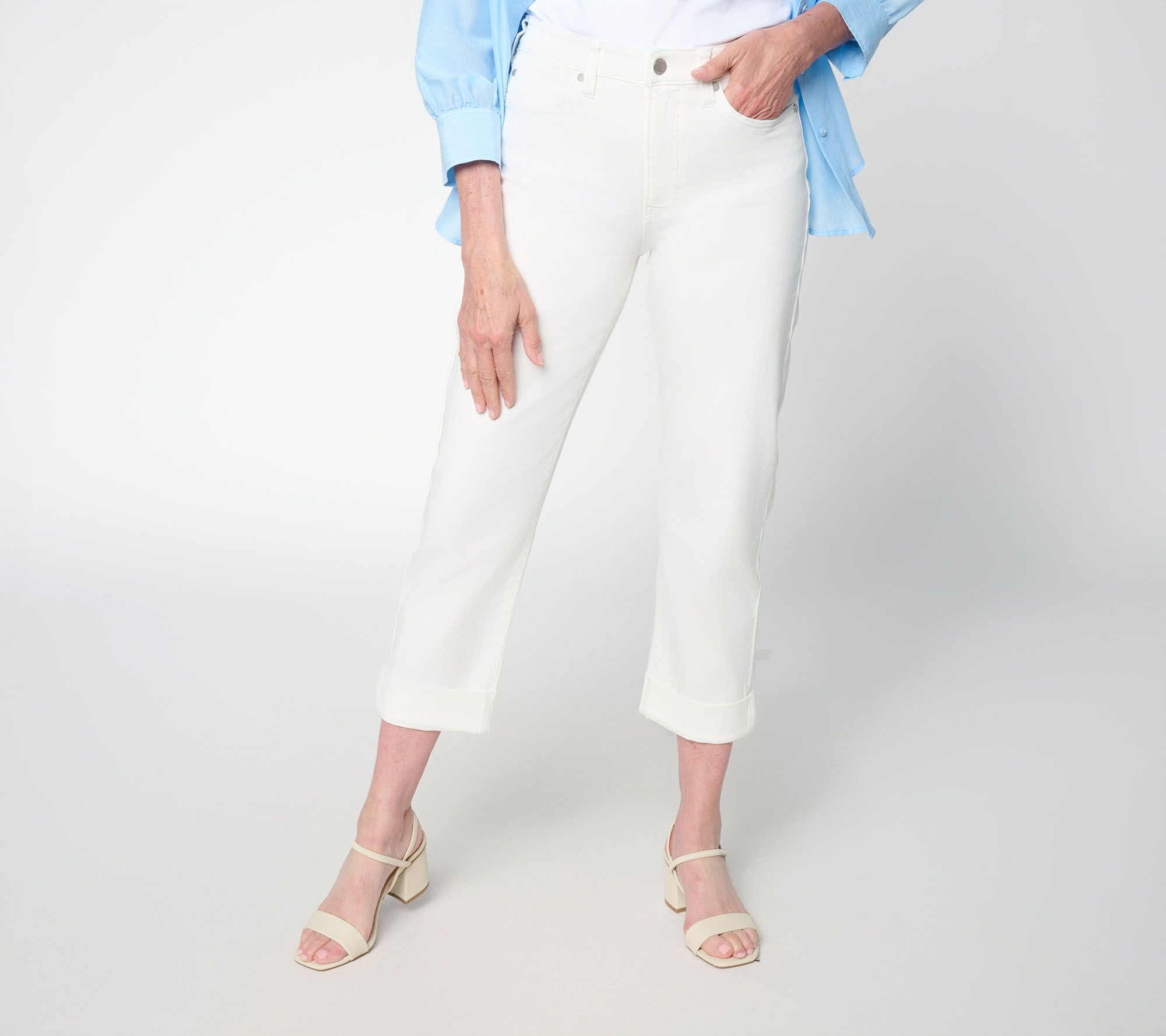 "As Is" Liverpool Los Angeles Crop Jeans w/Wide RollCuff-White