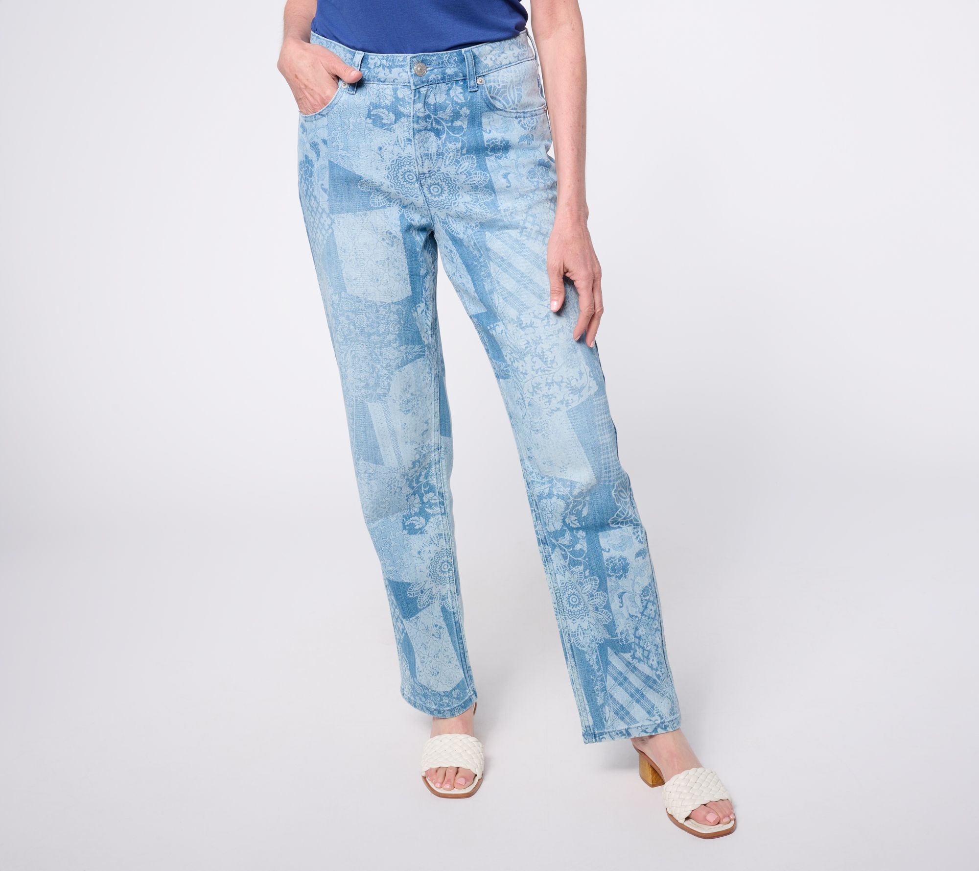 "As Is" LOGO by Lori Goldstein Reg Indigo Full Length Printed Jeans