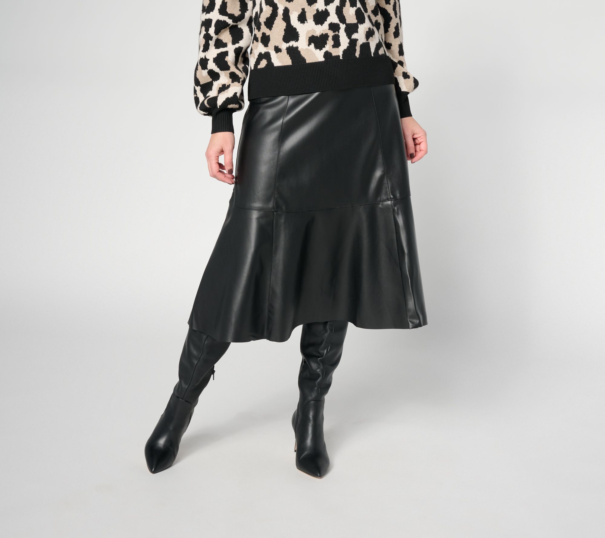 Off Duty Regular Faux Leather Belted Midi Skirt