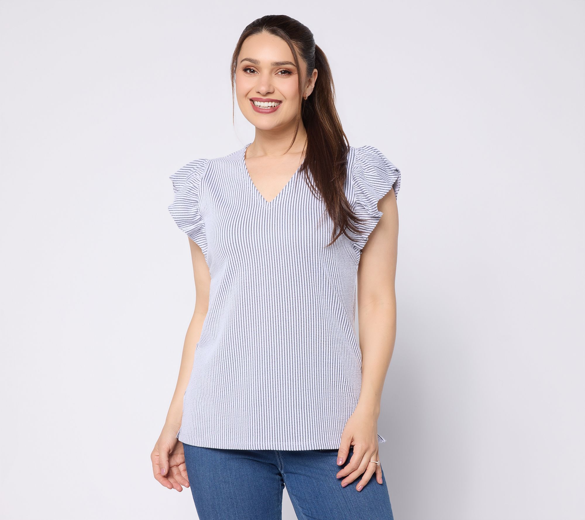 "As Is" Liberty Belles by Kim Gravel Seersucker Mini Stripe Top