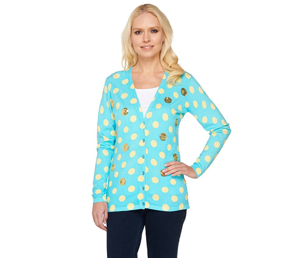 Quacker Factory Polka Dot and Sequin V-neck Cardigan - QVC.com