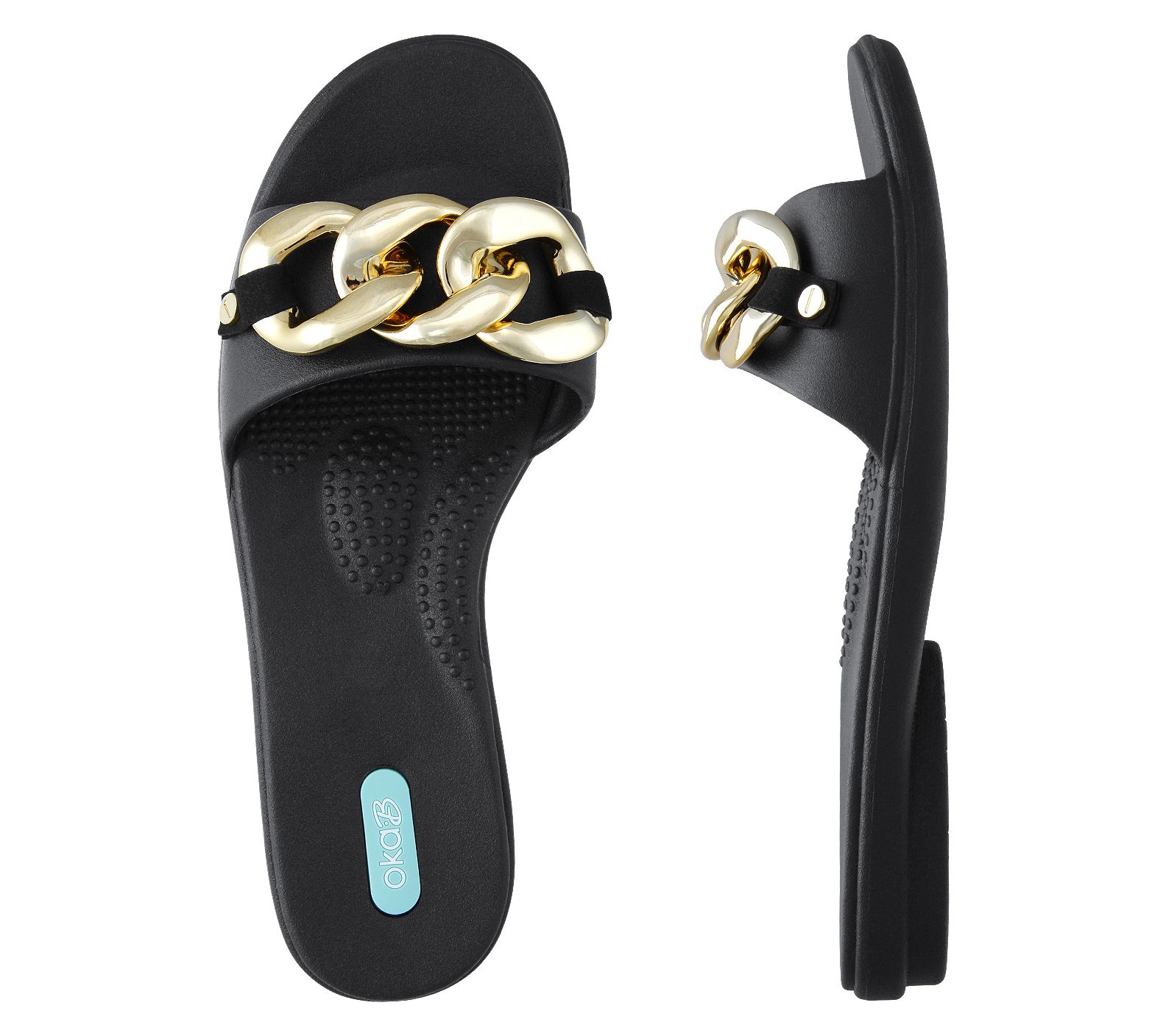 Oka-B Chain Embellished Slide Sandals -  Moira