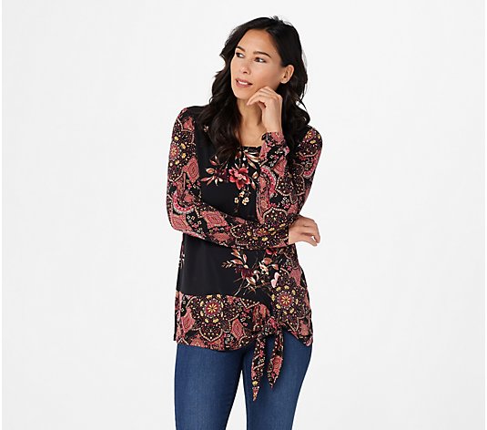 Susan Graver Printed Liquid Knit Top with Side Tie