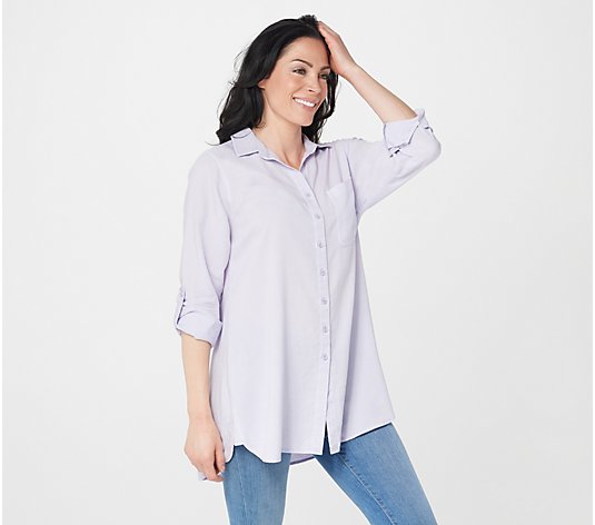 Side Stitch Petite Button Front Tunic with Pocket