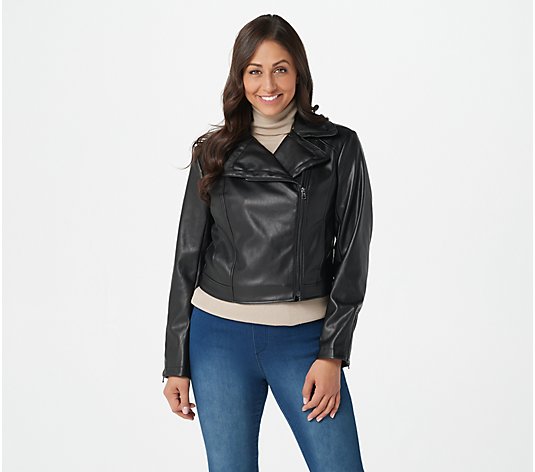Isaac Mizrahi Live! Faux Leather Cropped Motorcycle Jacket