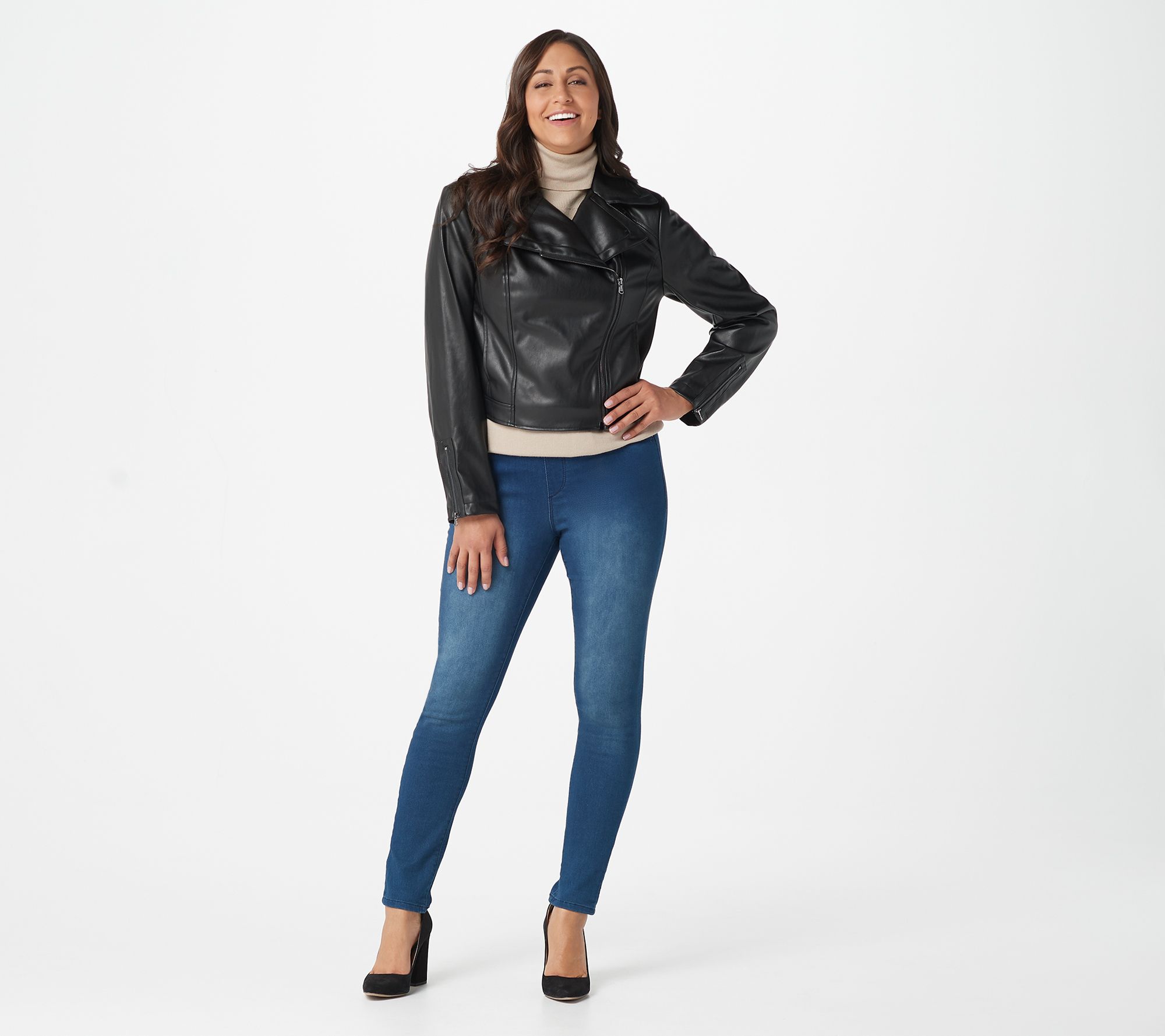 Isaac Mizrahi Live! Faux Leather Cropped Motorcycle Jacket 
