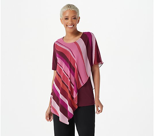 Susan Graver Liquid Knit Top with Printed Woven Overlay