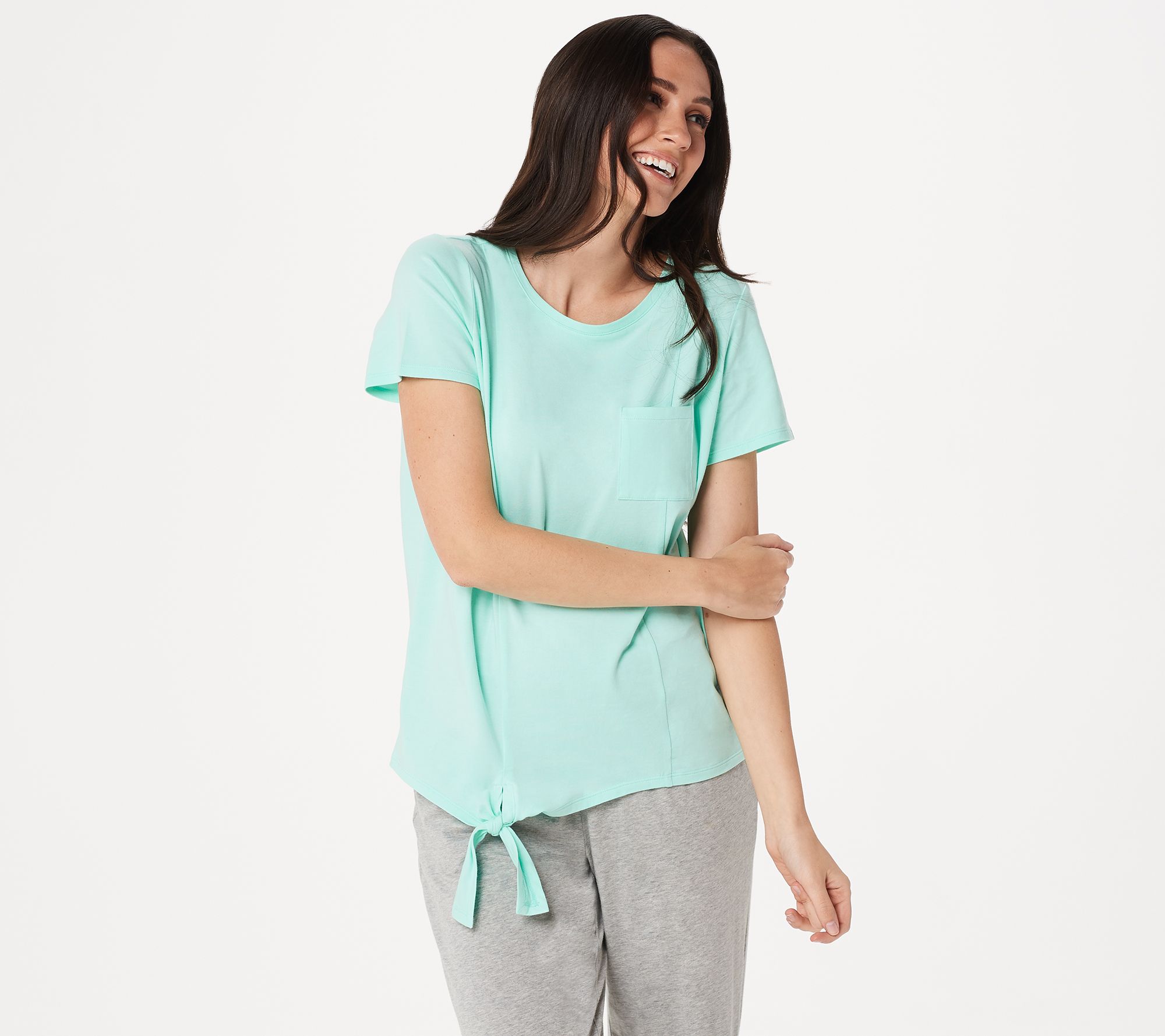 "As Is" AnyBody Cozy Knit Side Tie T-Shirt with Pocket