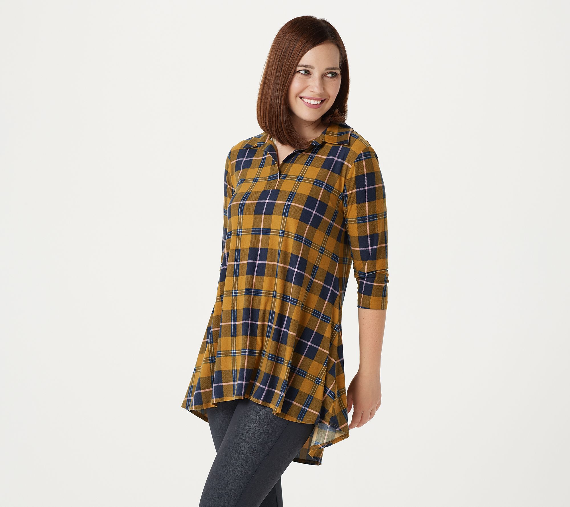 Attitudes by Renee Yummy Jersey Plaid Tunic with Collar - QVC.com