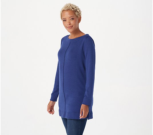 "As Is" Denim & Co. Active Petite Brushed Heavenly Jersey Boatneck Tunic