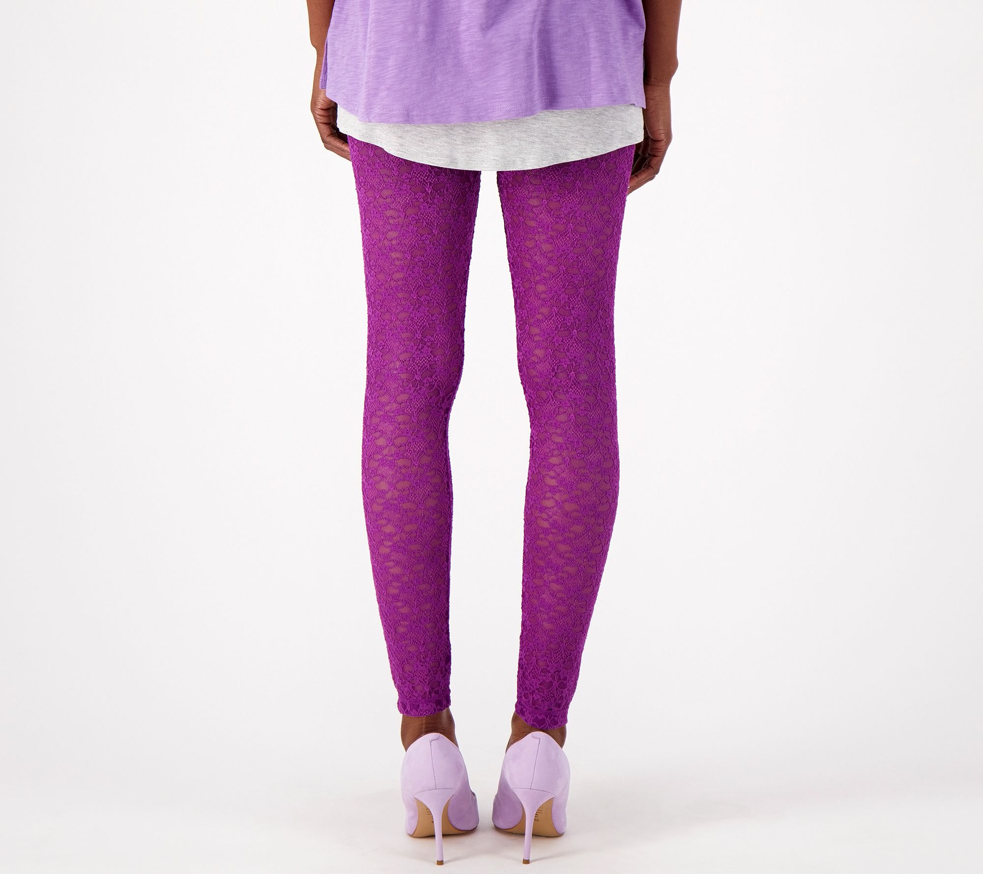 LOGO Layers by Lori Goldstein Regular Lace Trim Leggings with