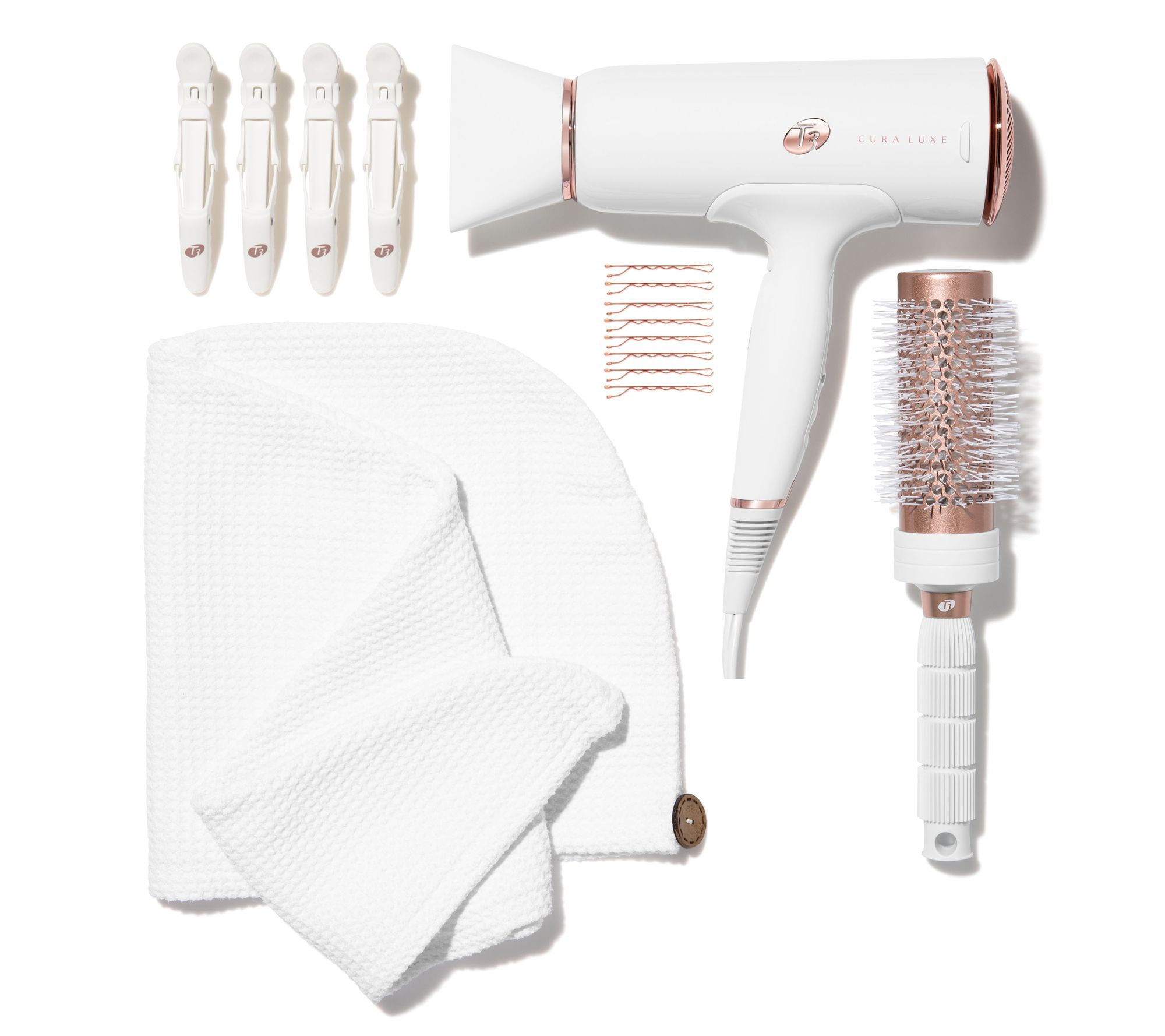 T3 Cura Luxe Professional Iconic Auto Pause Sensor Hair Dryer In White Rose Gold Bed Bath Beyond